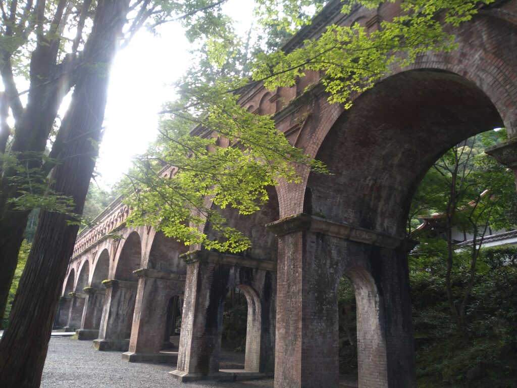 "Suirokaku Aqueduct at Nanzenji Temple in Kyoto, a historic brick arch structure from the Meiji era"